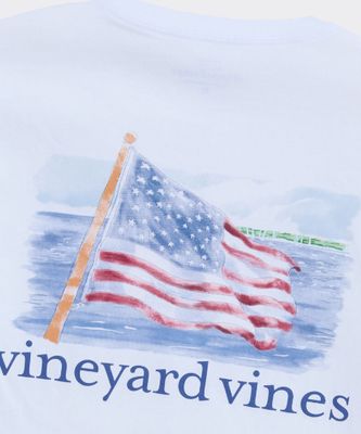 Vineyard Vines Painted Shining Sea Flag Long-Sleeve Pocket Tee in White Cap