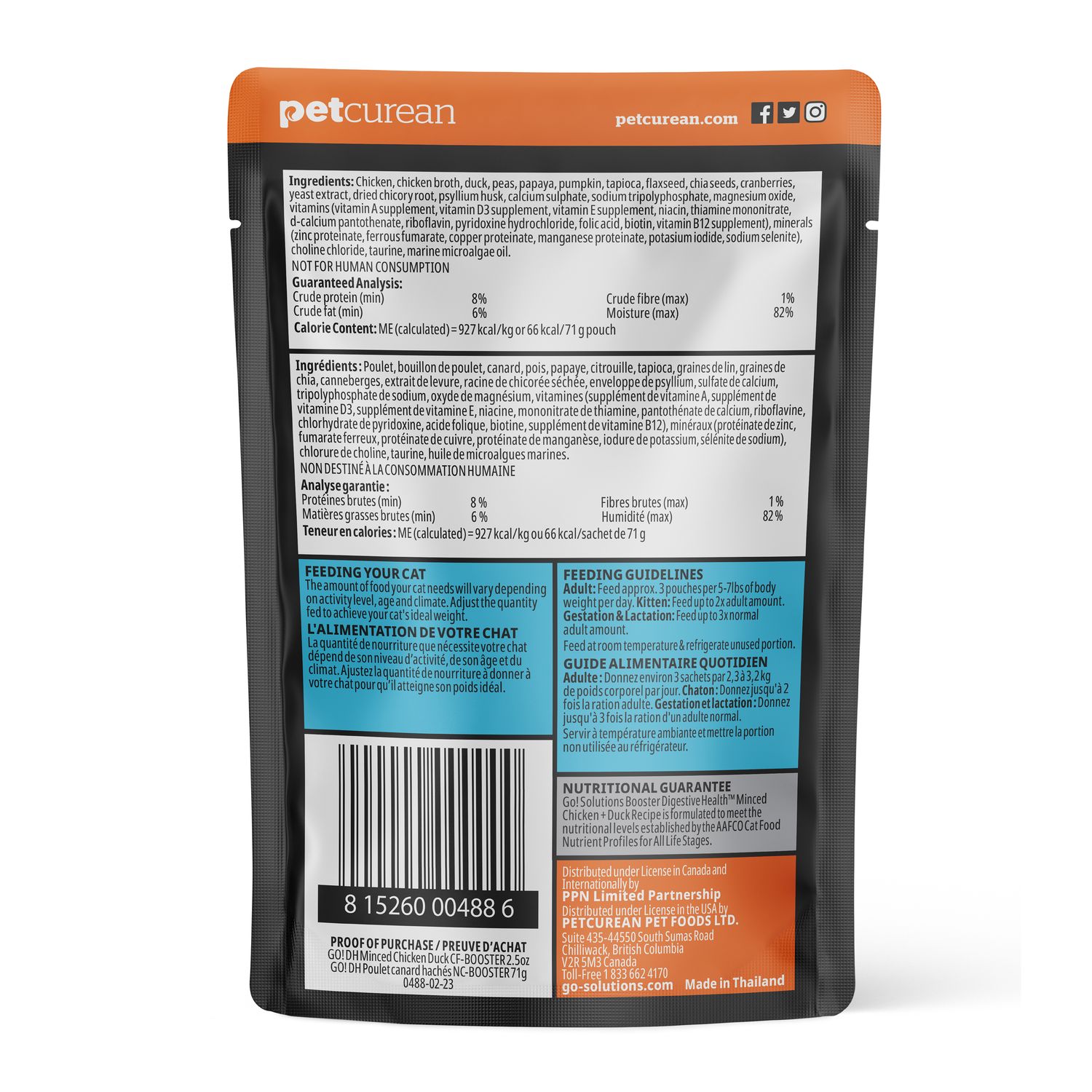 Go! chat / Booster , digestion poulet canard haché ,2.5 oz