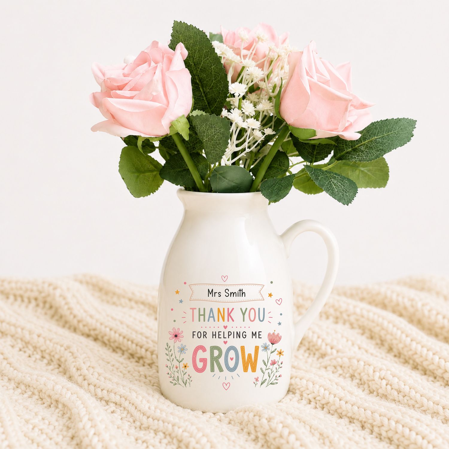 Personalised "Thank You For Helping Me Grow" Ceramic Flower Jug