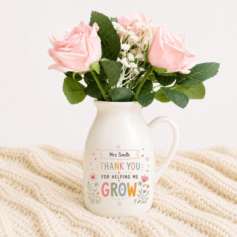 Personalised "Thank You For Helping Me Grow" Ceramic Flower Jug