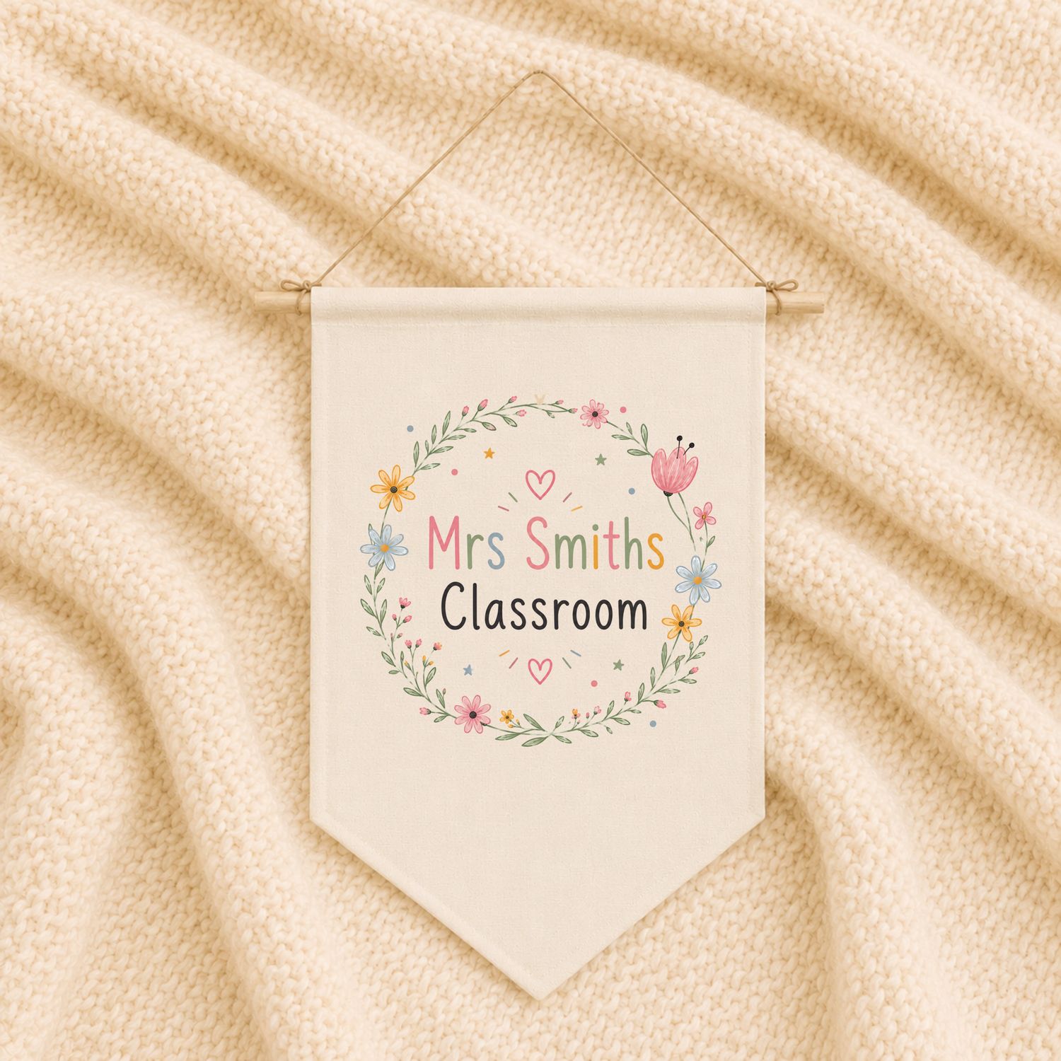 Personalised Classroom Flag - Floral Design Personalised Classroom Flag - Floral Design