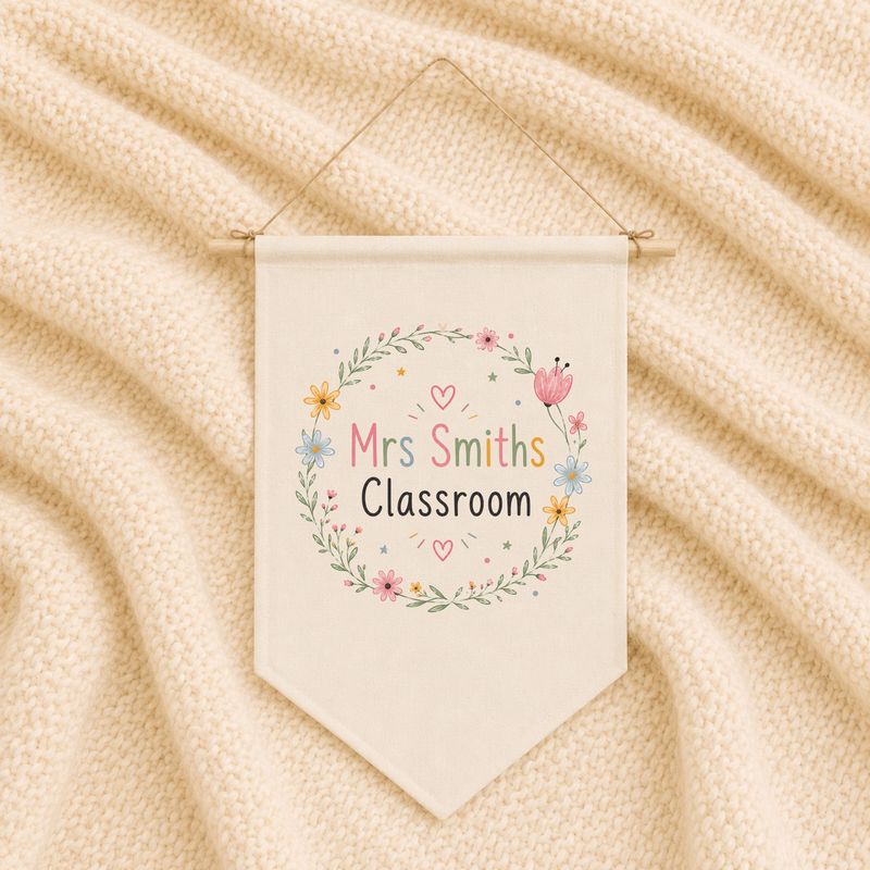 Personalised Classroom Flag - Floral Design