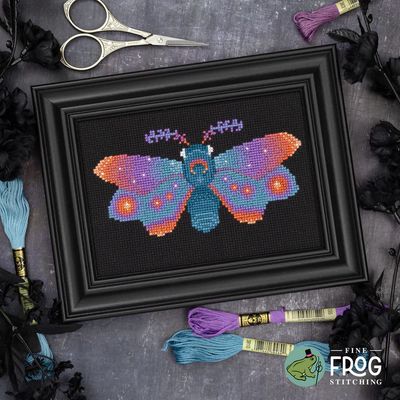 Rising Sun Moth by Fine Frog Stitching 2026 Celestial Colors Collection Small Printed Cross Stitch pattern