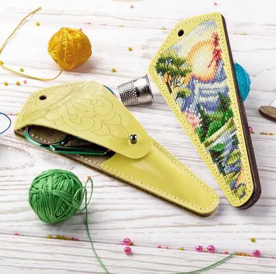 Mountain Scissors Case by Wonderland Crafts 2026 Cross-stitch kit on faux leather
