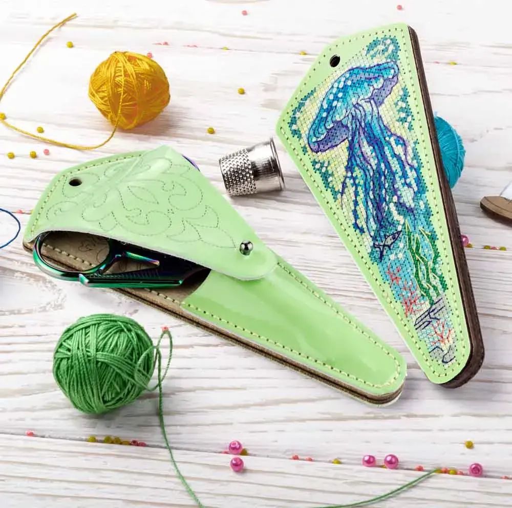 Jellyfish - Scissors Case by Wonderland Crafts 2026 Cross-stitch kit on faux leather