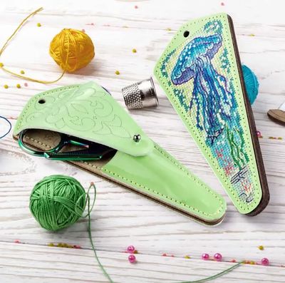 Jellyfish - Scissors Case by Wonderland Crafts 2026 Cross-stitch kit on faux leather