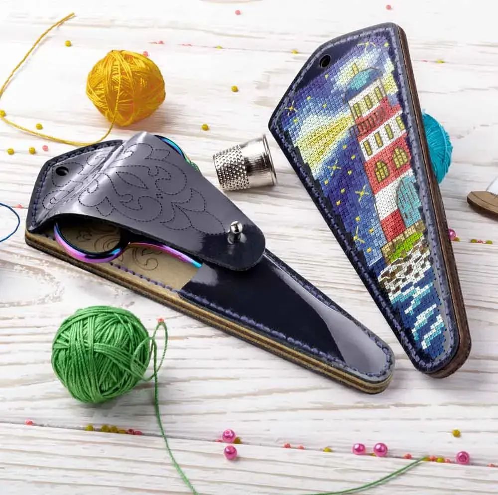 Lighthouse - Scissors Case by Wonderland Crafts 2026 Cross-stitch kit on faux leather