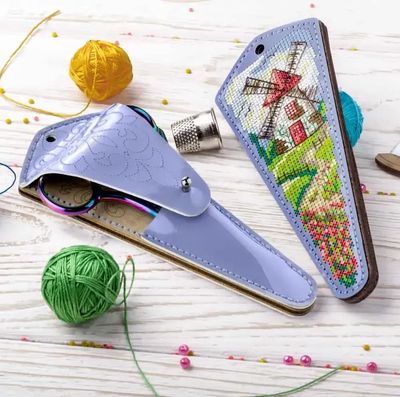 Windmill - Scissors Case by Wonderland Crafts 2026 Cross-stitch kit on faux leather