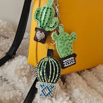 Cacti in Pots - Bag Charm by Wonderland Crafts 2026 Faux Leather Bead Embroidery Kit