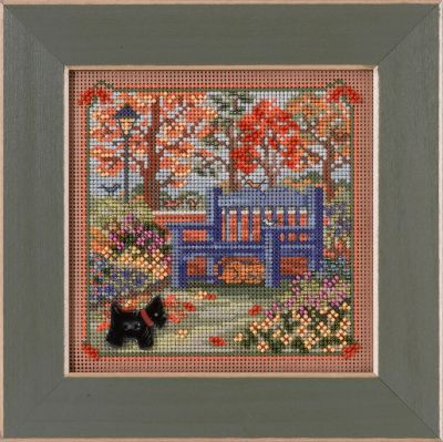 Autumn Bench - Country Lane by Mill Hill 2022 Autumn Series Buttons and Beads Kit beaded cross stitch kit