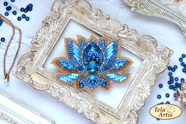Turquoise lily by Tela Artis Bead Embroidery Kit for making accessory (brooch)