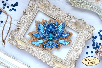 Turquoise lily by Tela Artis Bead Embroidery Kit for making accessory (brooch)