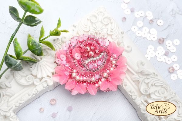 Peony by Tela Artis Bead Embroidery Kit for making accessory (brooch)