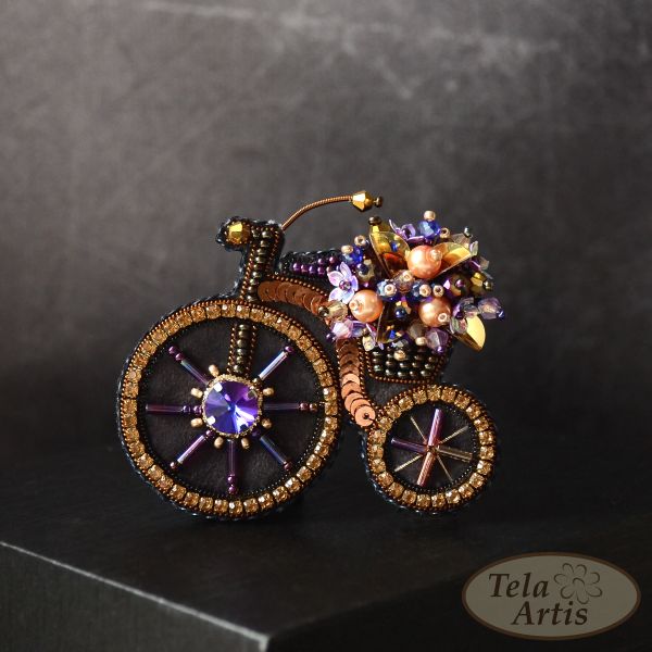 Vintage Bicycle by Tela Artis Bead Embroidery Kit for making accessory (brooch)