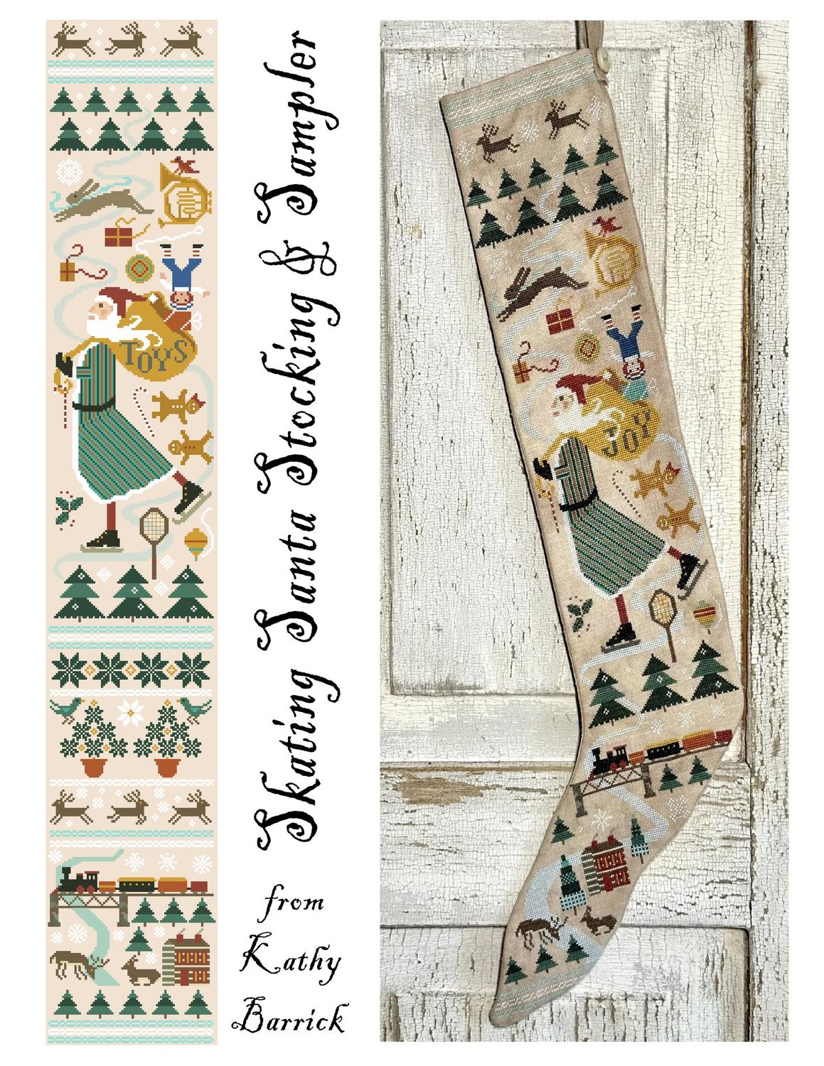 Skating Santa Stocking &amp; Sampler by Kathy Barrick 2026 Exclusive for Nashville Needlework Market 2026 Christmas Counted cross stitch pattern