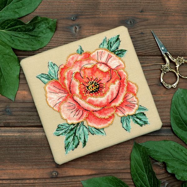 Coral Peony by Tela Artis Cross-stitch embroidery kit