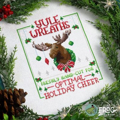 Yule Wreath Advert by Fine Frog Stitching Printed Counted Cross Stitch pattern