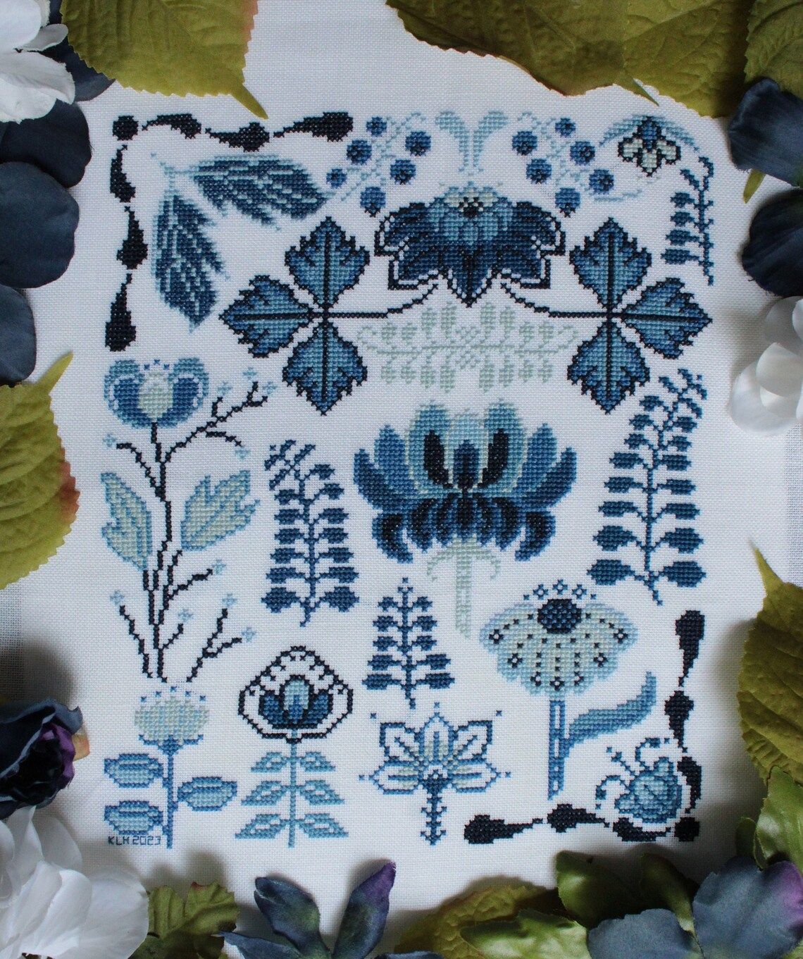 Delft Blooms by Sprouting Lupine 2022 Printed counted cross-stitch pattern