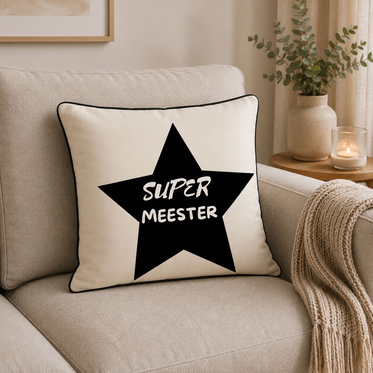 Super Meester Sierkussen Met Ster – Origineel Cadeau Voor Meester – Decoratief Kussen