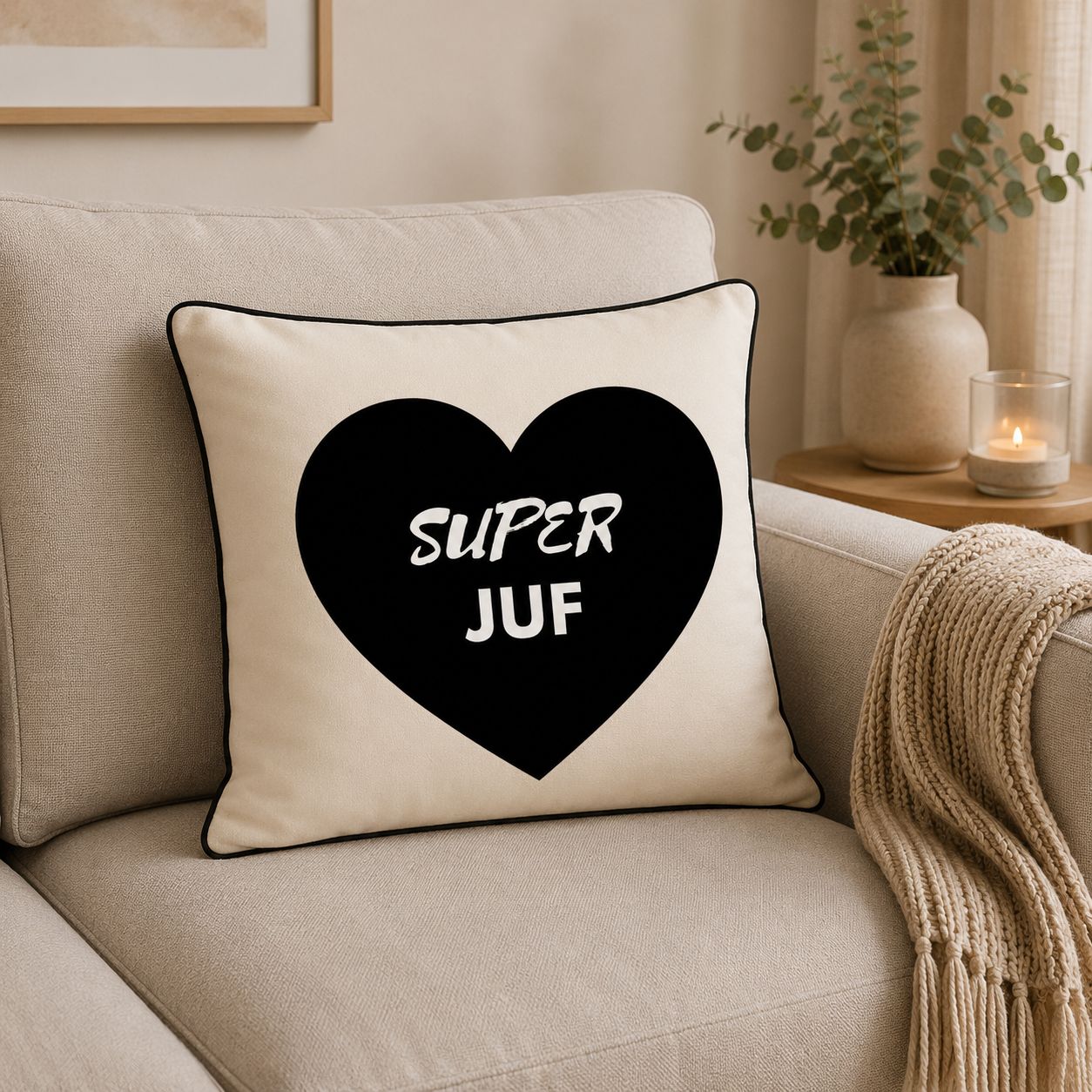Super Juf Sierkussen Met Hart – Origineel Cadeau Voor Juf – Decoratief Kussen