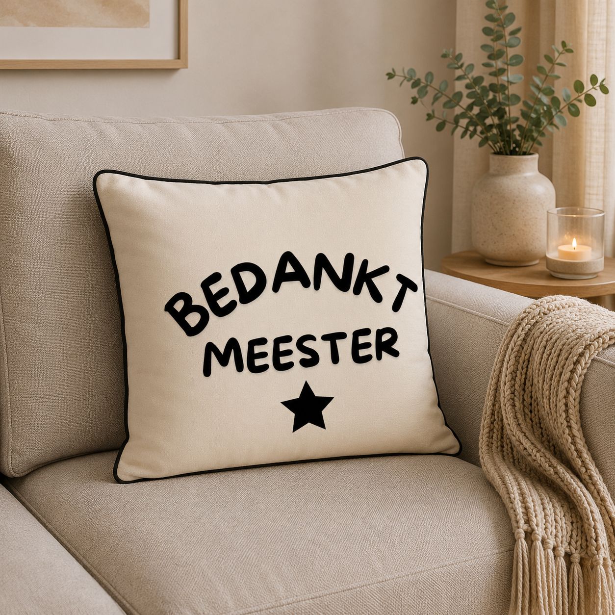 Bedankt Meester Sierkussen – Origineel Cadeau Voor Meester – Decoratief Kussen Met Tekst