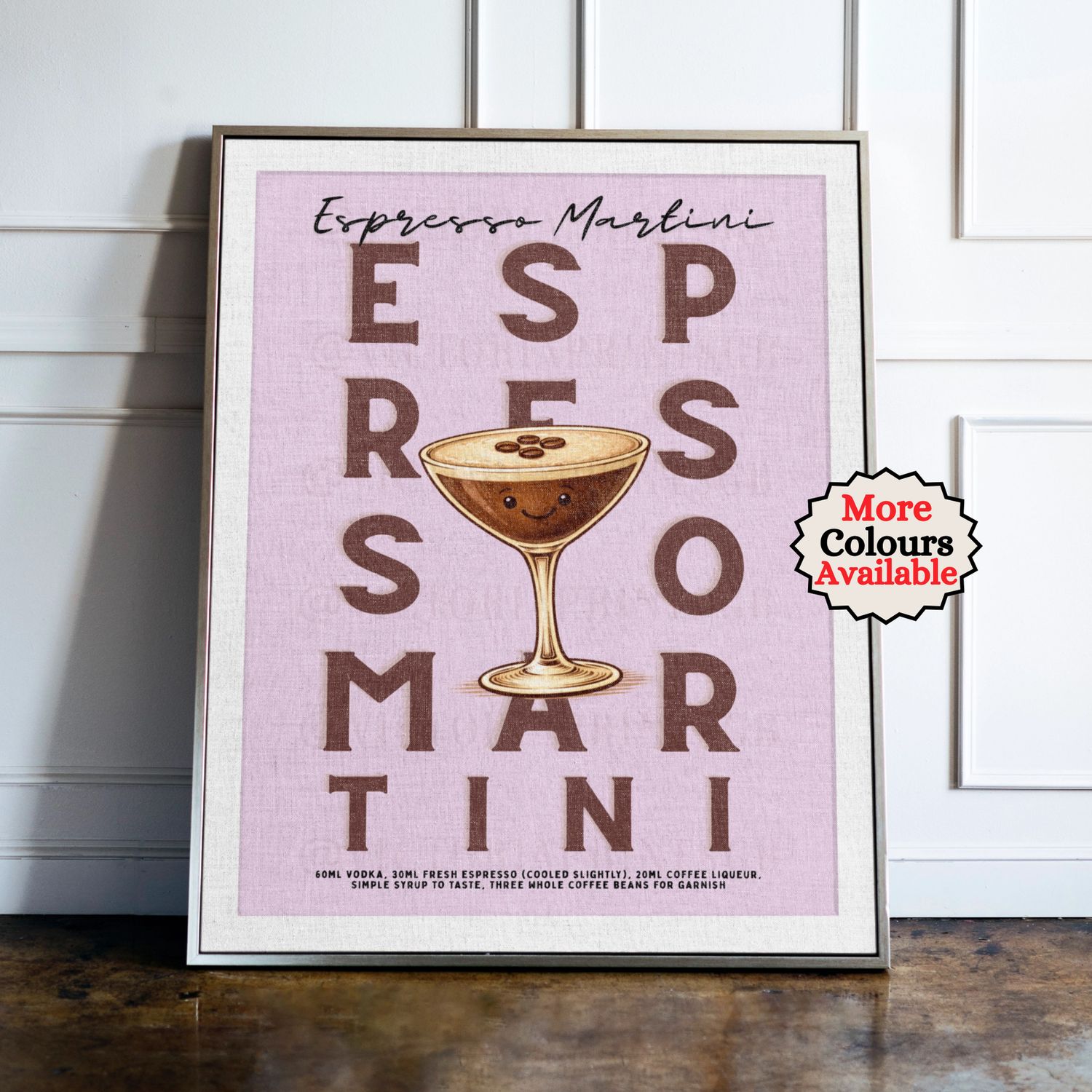 Espresso Martini cocktail print, coffee cocktail wall art with illustrated drink and recipe, kitchen bar decor poster