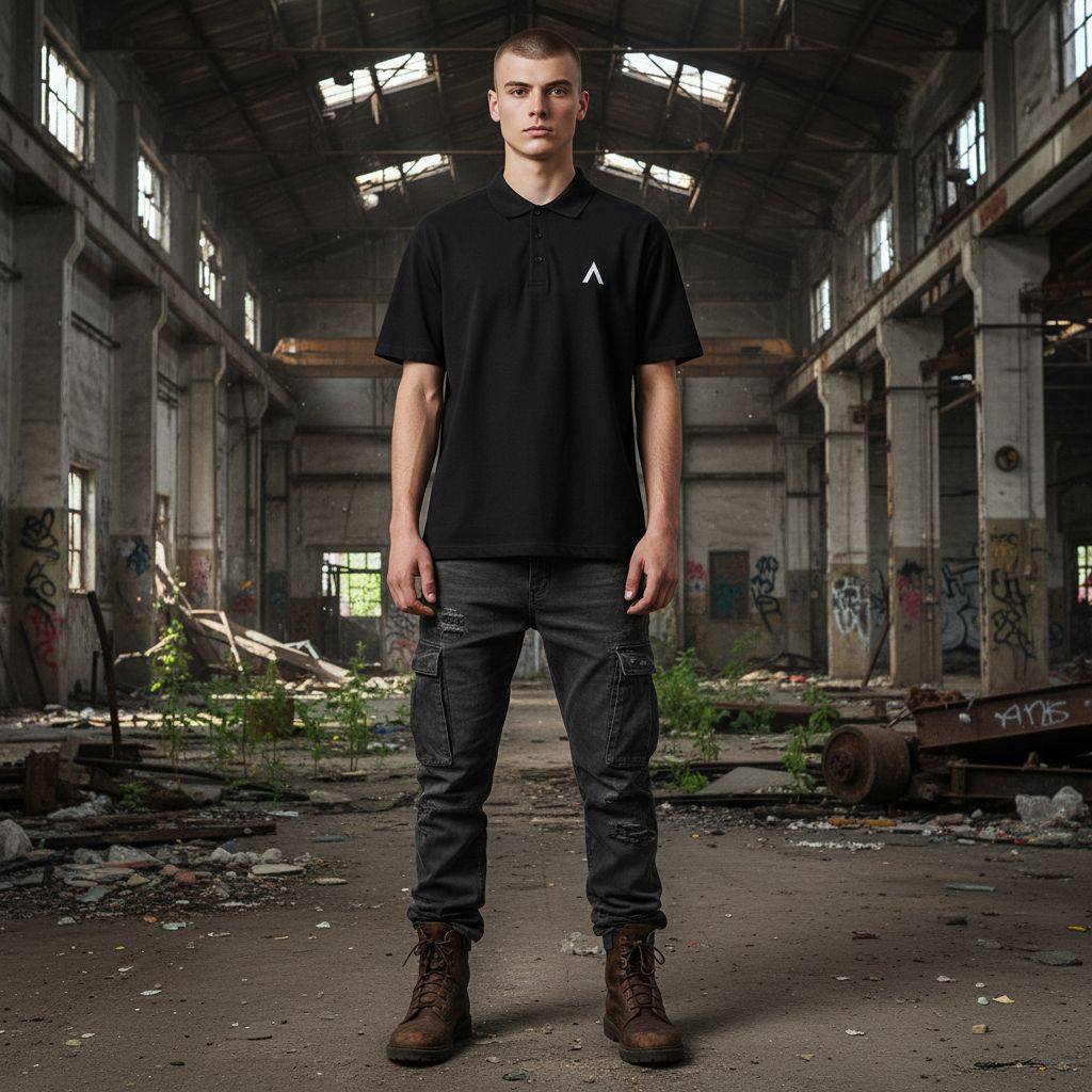 AXLE Mens Polo Shirt Black with White AXLE A