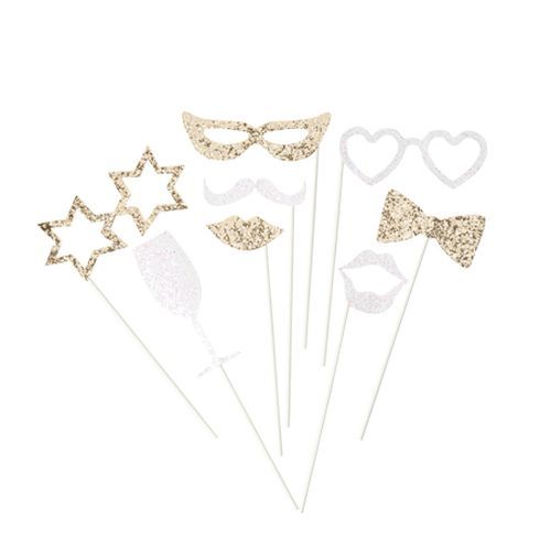 Kit Photobooth Paillettes Papier Or et Blanc