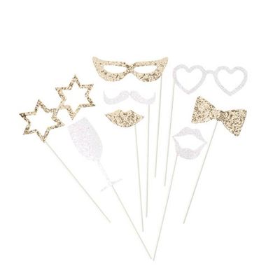 Kit Photobooth Paillettes Papier Or et Blanc