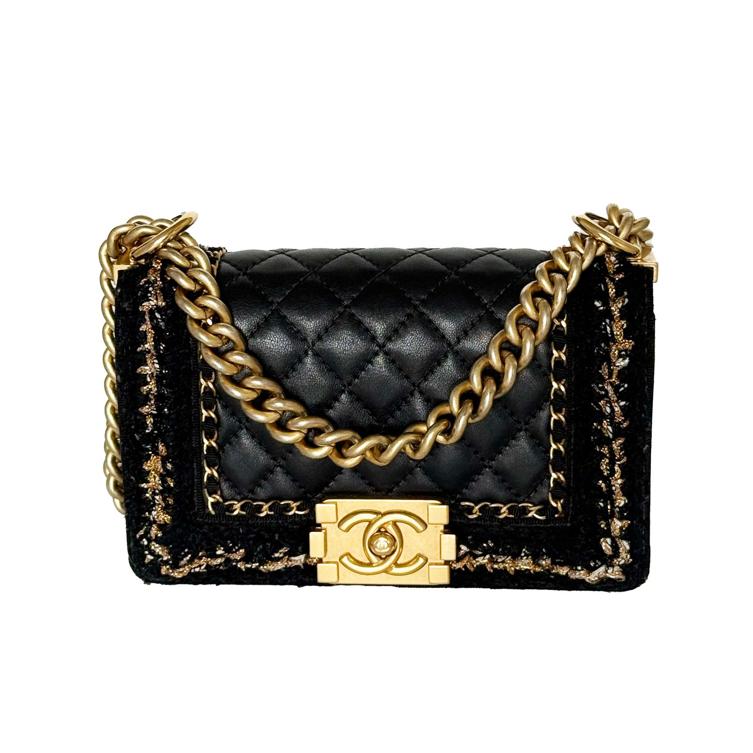 CHANEL BLACK JACKET  SMALL TWEED FLAP BOY BAG