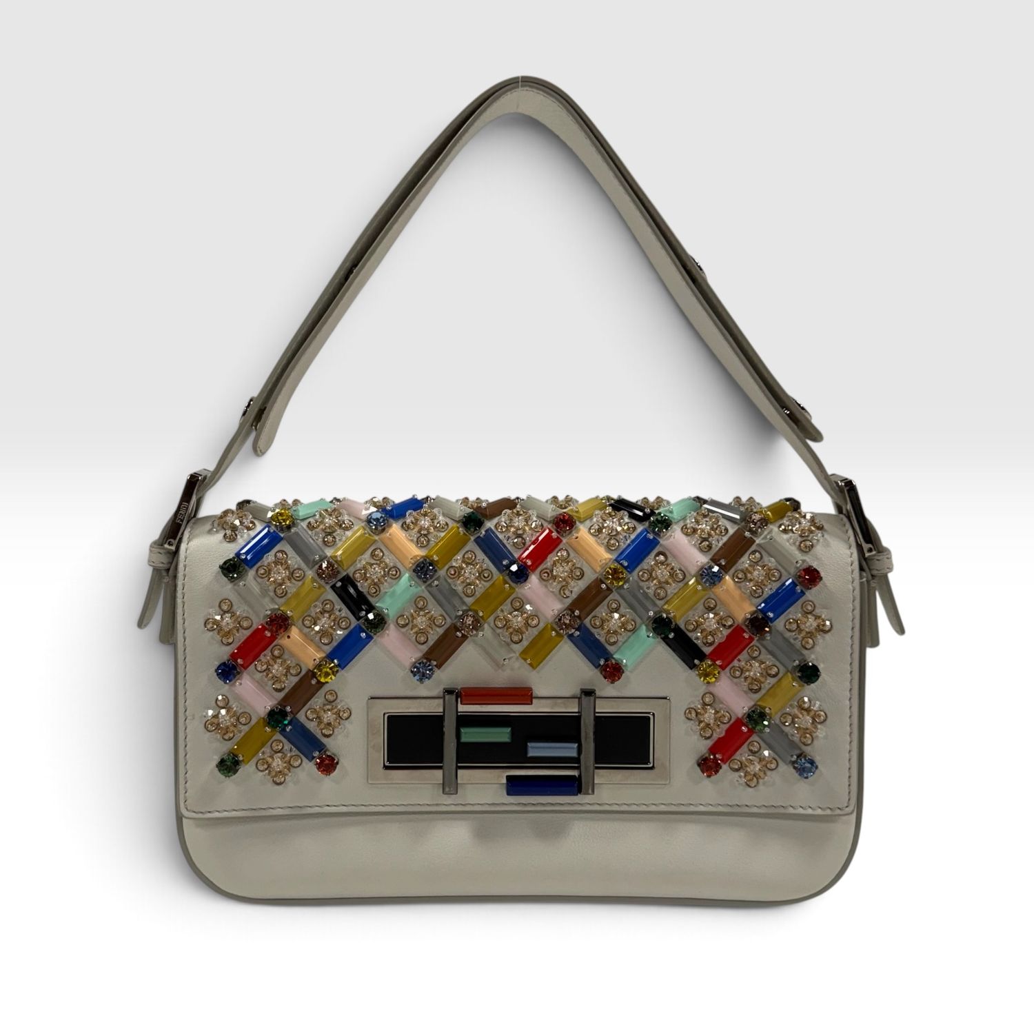 FENDI BY SILVIA VENTURINI FENDI 3BAGUETTE VITELLO DOLCE CRYSTAL SHOULDER BAG 2015
