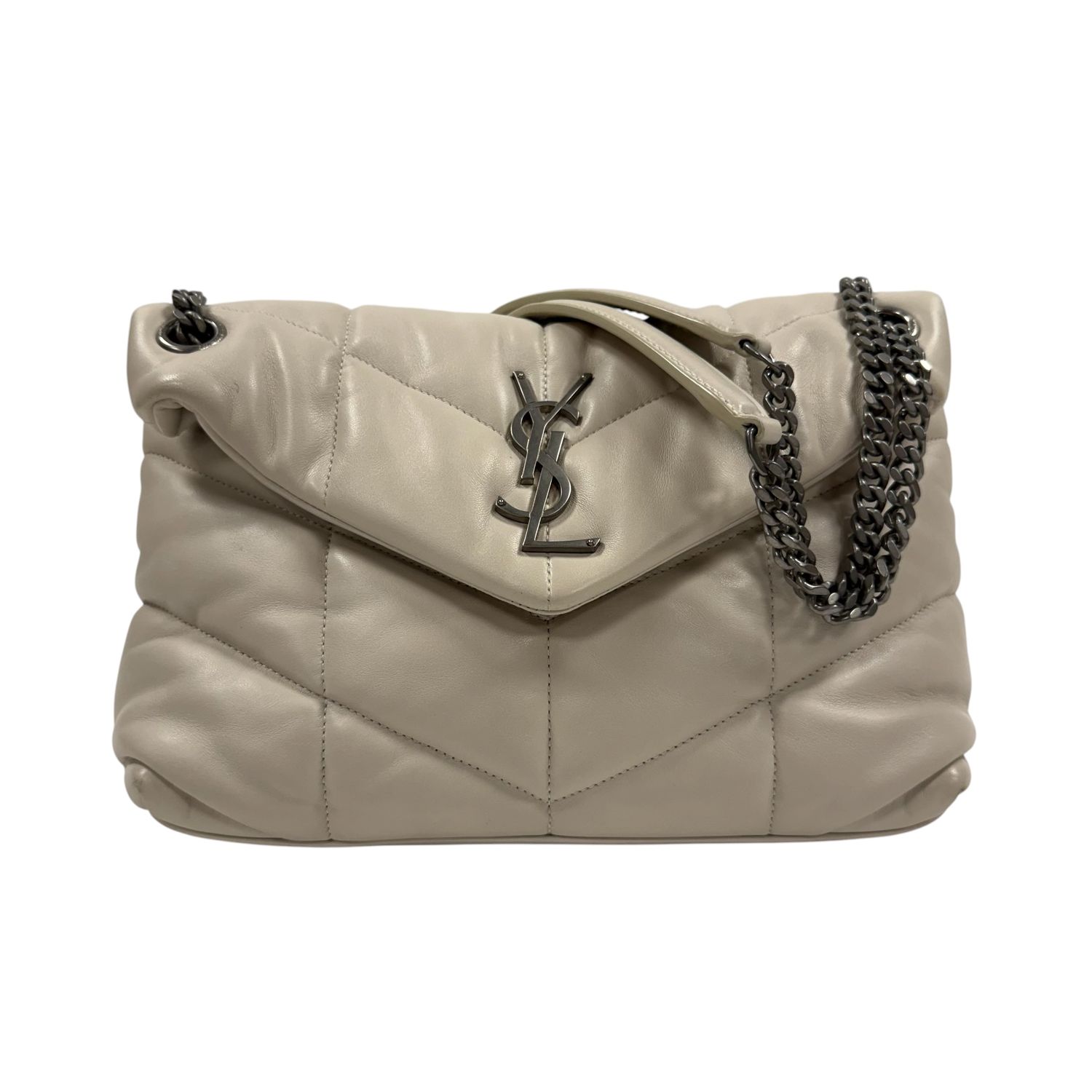 SAINT LAURENT SMALL PUFFER QUILTED LAMBSKIN SHOULDER BAG IN CREAM BY ANTHONY VACCARELLO 2019