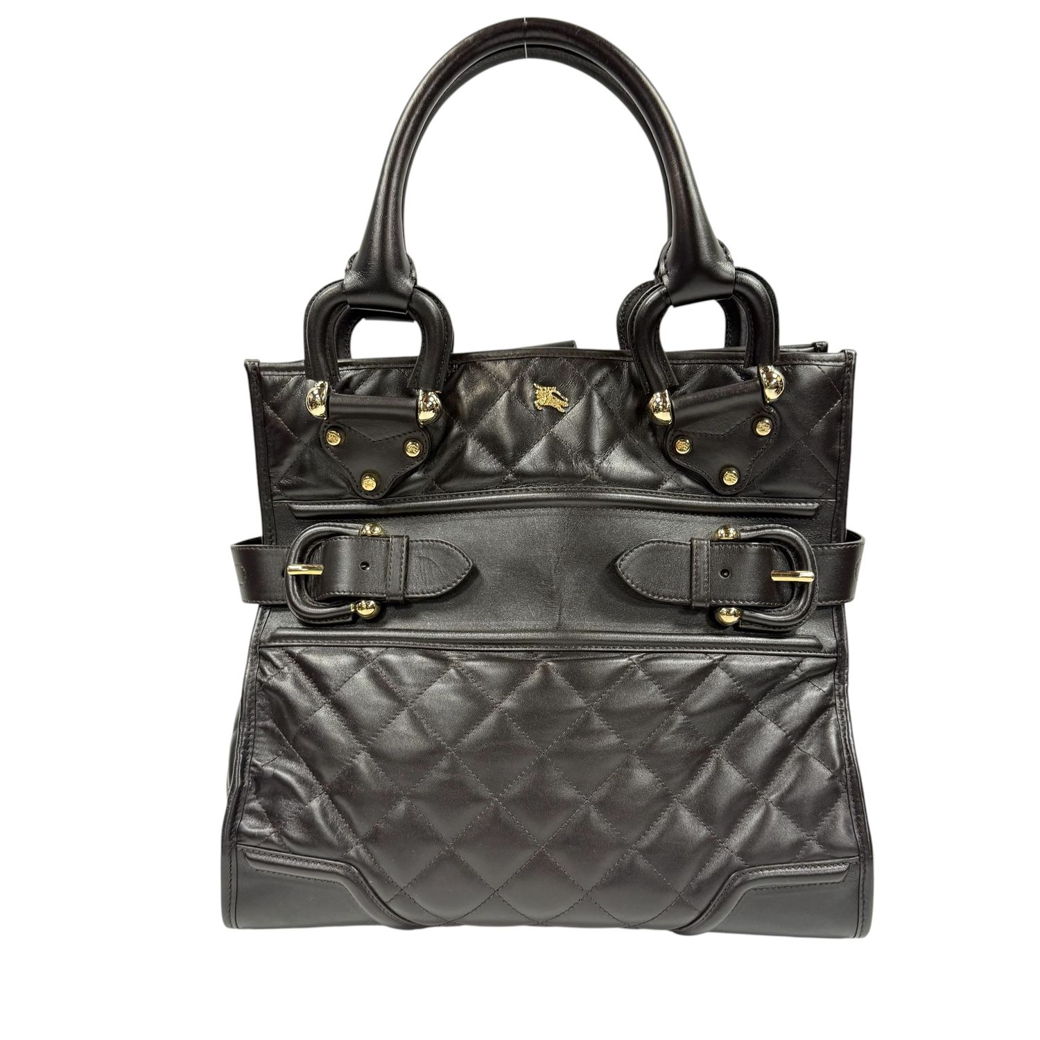 BURBERRY PRORSUM LARGE BEATON QUILTED LEATHER TOP HANDLE TOTE BY CHRISTOPHER BAILEY – BLACK