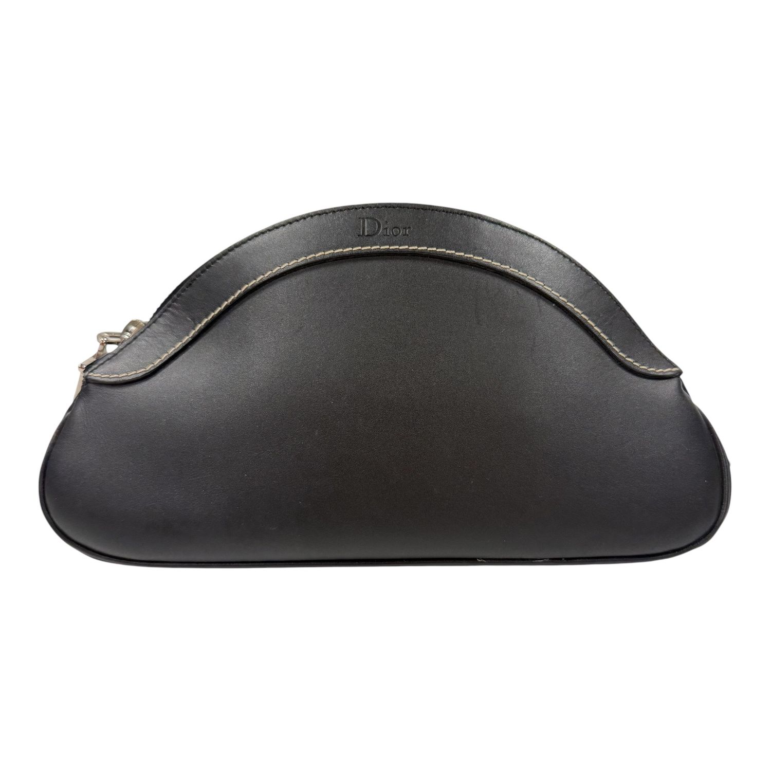 CHRISTIAN DIOR BLACK LEATHER HALF MOON COSMETIC CLUTCH BAG JOHN GALLIANO ERA 2005