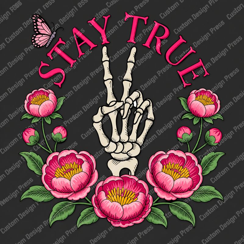 Stay True Skeleton Hand and Flowers PNG – Digital Download