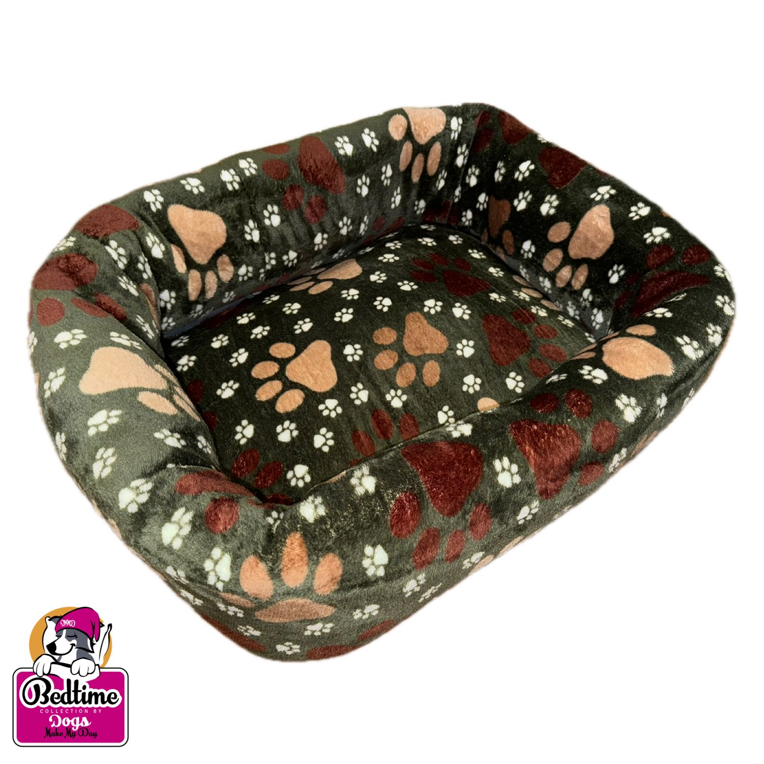 Hondenbed - Olijfgroen met bruine en beige poten