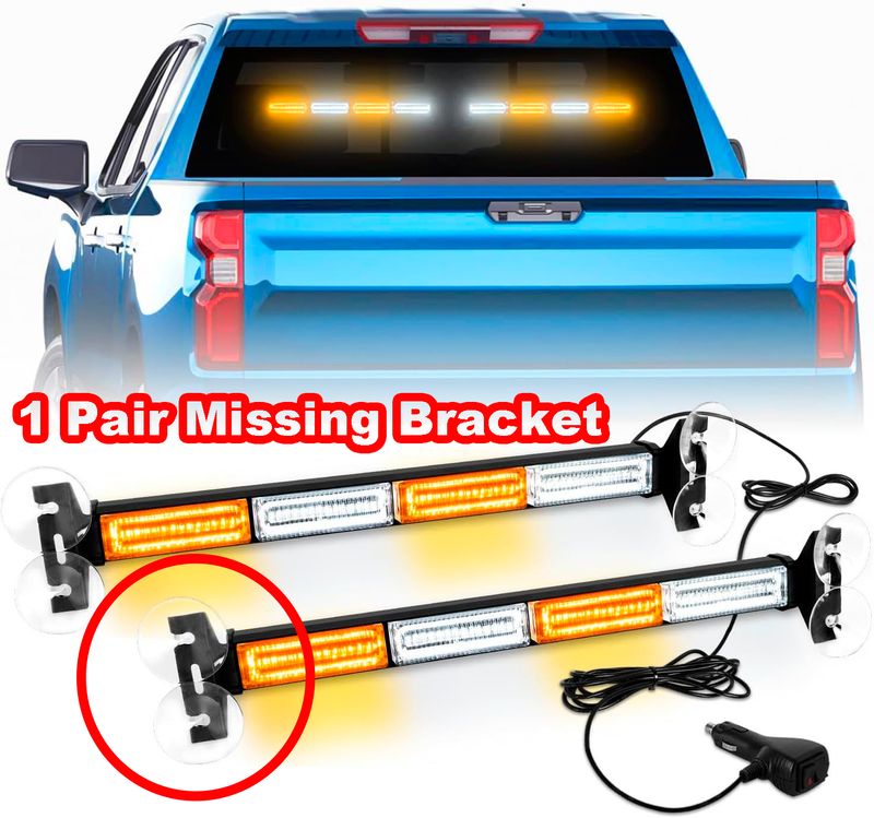 2 in 1 Emergency Strobe Light Bar – Amber/White Dash Warning Lights for Trucks &amp; Construction