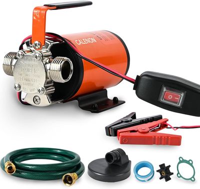 12V Water Transfer Pump 330 GPH Portable DC Utility Pump with Suction Hose