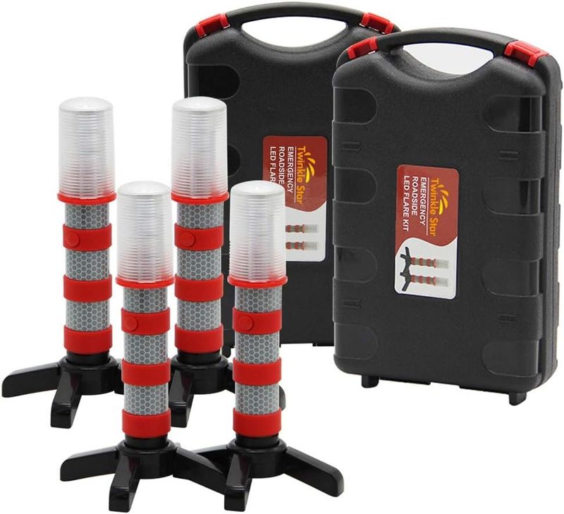 LED Emergency Roadside Flares Kit Set of 4 Magnetic Base Warning Lights