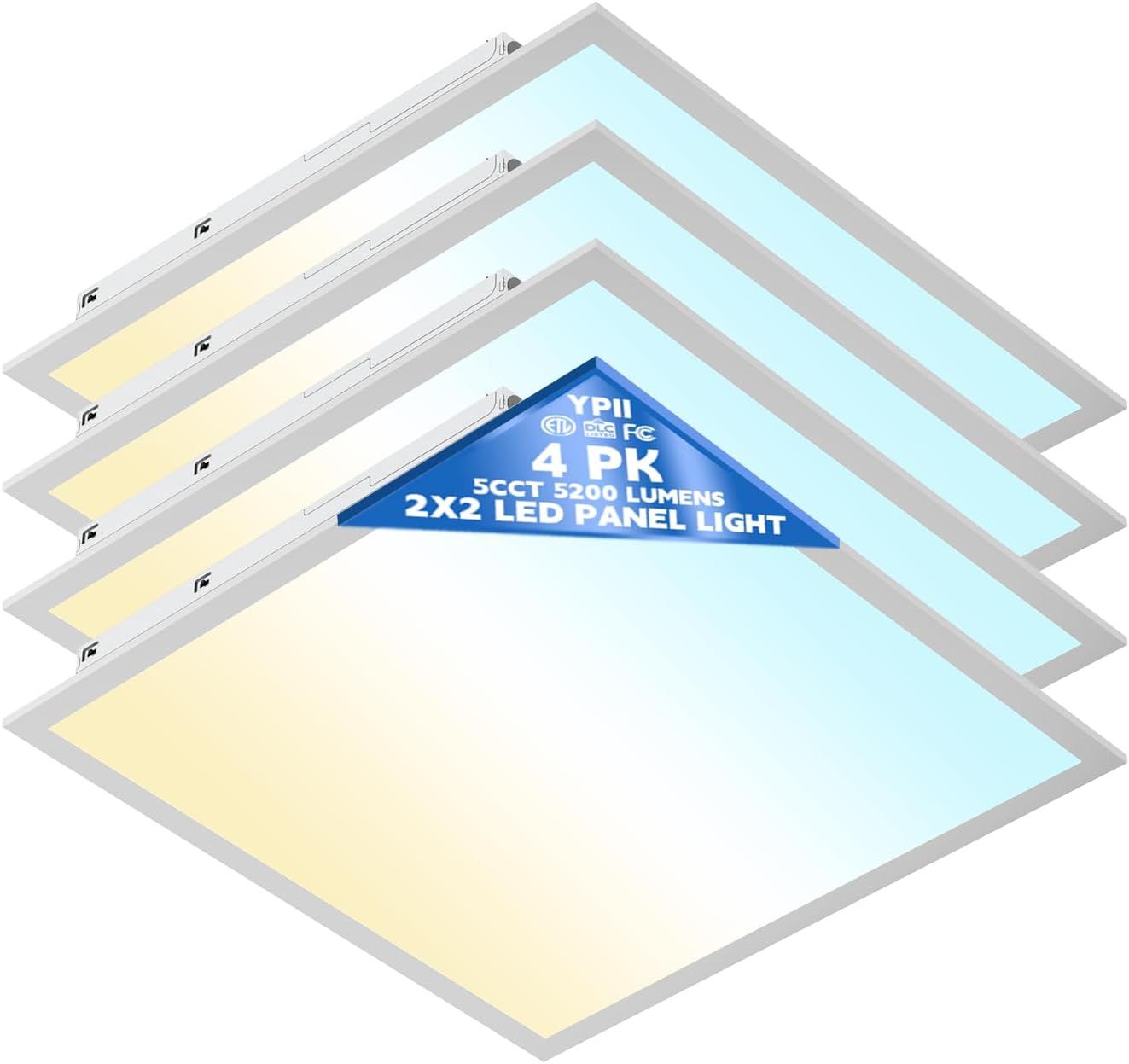2x2 LED Flat Panel Light 5CCT Adjustable 3500K-4000K-5000K Drop Ceiling Fixture 4 Pack