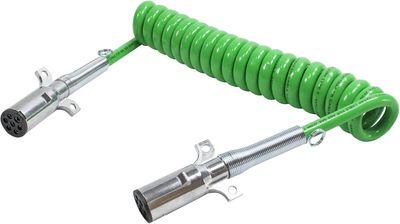 15FT 7-Way ABS Trailer Power Cord Heavy Duty Coiled Green Cable