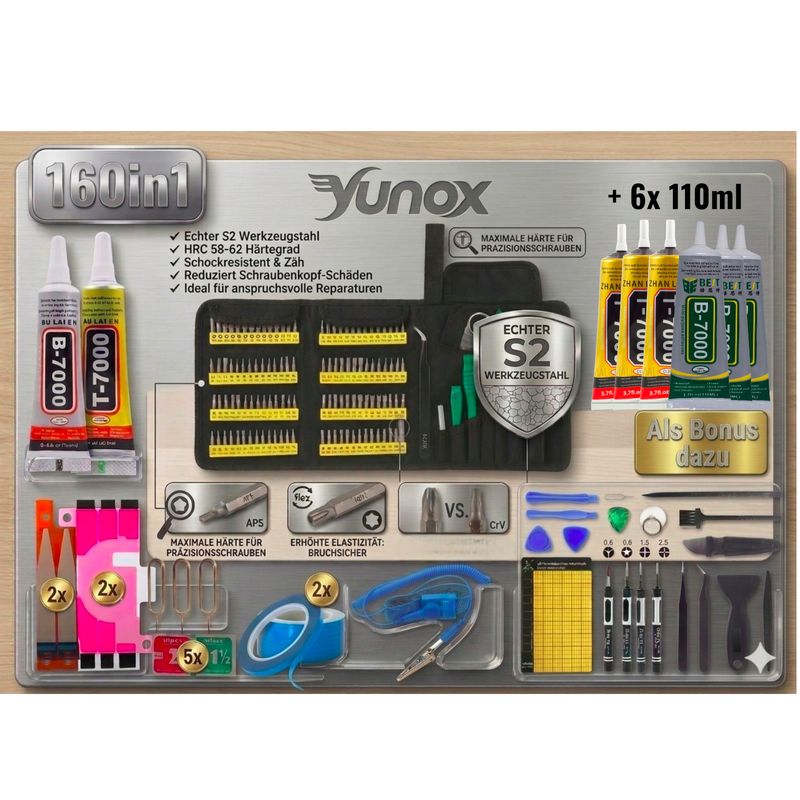 Profi 160tlg S2 Stahl Reparatur Set | iPhone Samsung Laptop | B7000 T7000 Kleber