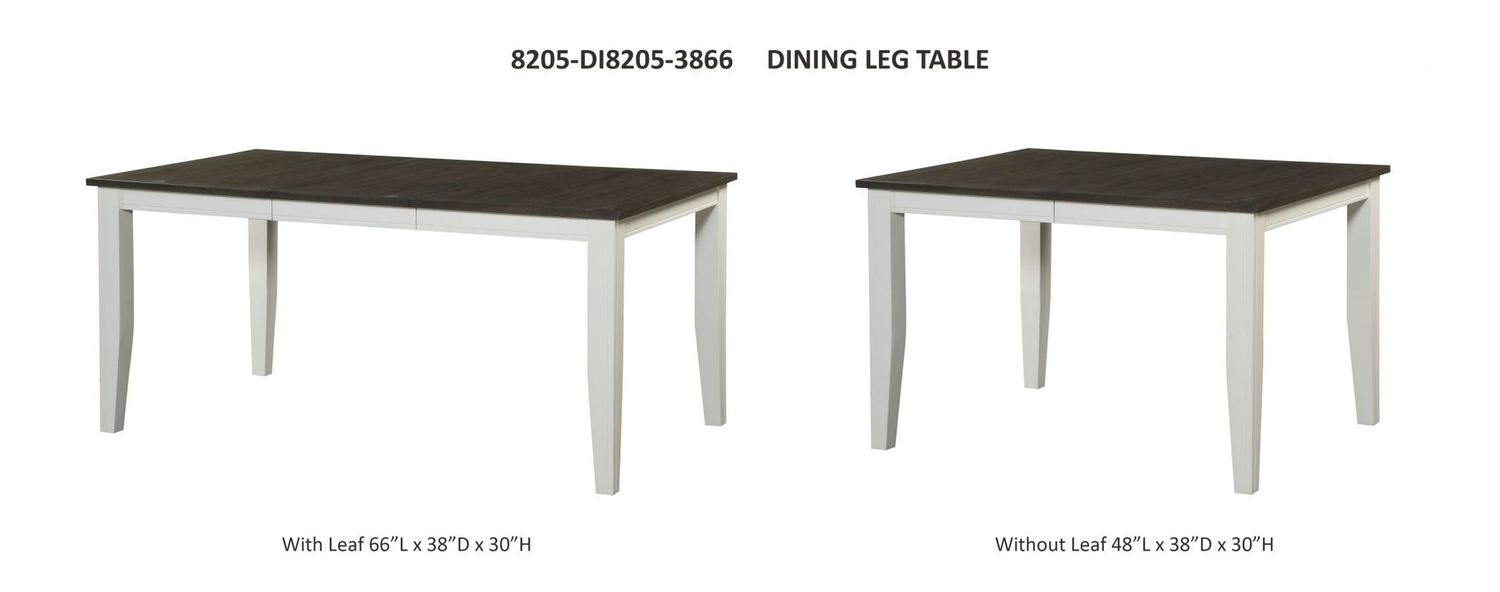 8205 Grey & White Dining 8205-3866 Dining Table 66” (48” w/out leaf) x 38” x 30”