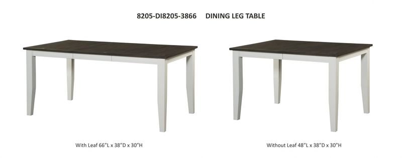 8205 Grey & White Dining 8205-3866 Dining Table 66” (48” w/out leaf) x 38” x 30”