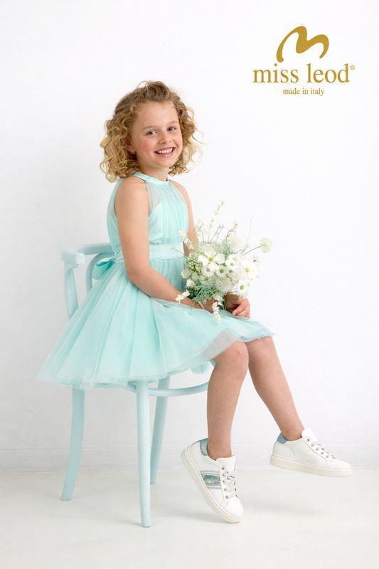 Jurk “Manon” – Mintgroene Miss Leod feestjurk voor communie, lentefeest, vormsel of huwelijk