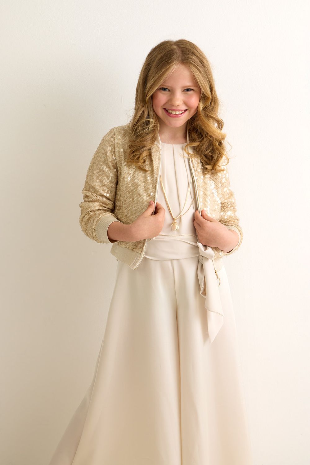 Gouden paillettenvestje met rits van Diamante Blu Gouden paillettenvestje met rits van Diamante Blu