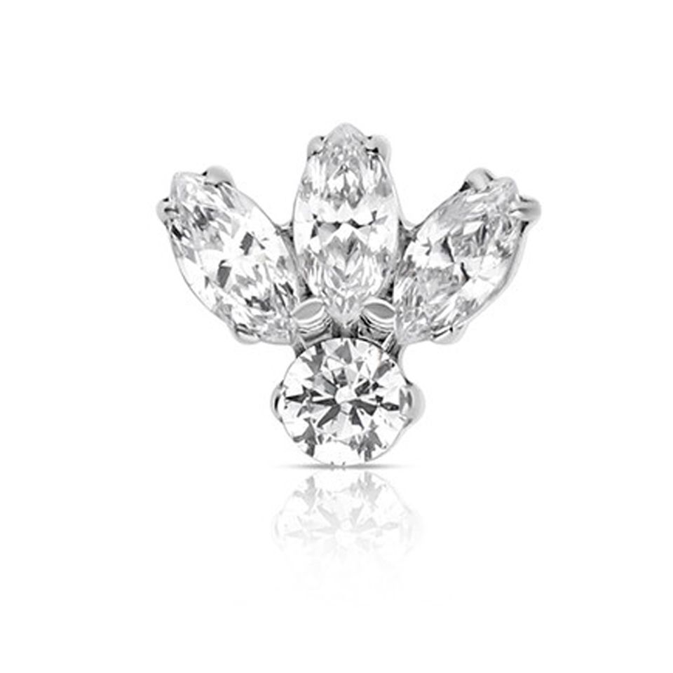Industrial Strength Titanium Prong Marquise Fan With 3mm Round Accent Gem #5 Threadless End - White CZ Industrial Strength Titanium Prong Marquise Fan With 3mm Round Accent Gem #5 Threadless End - White CZ