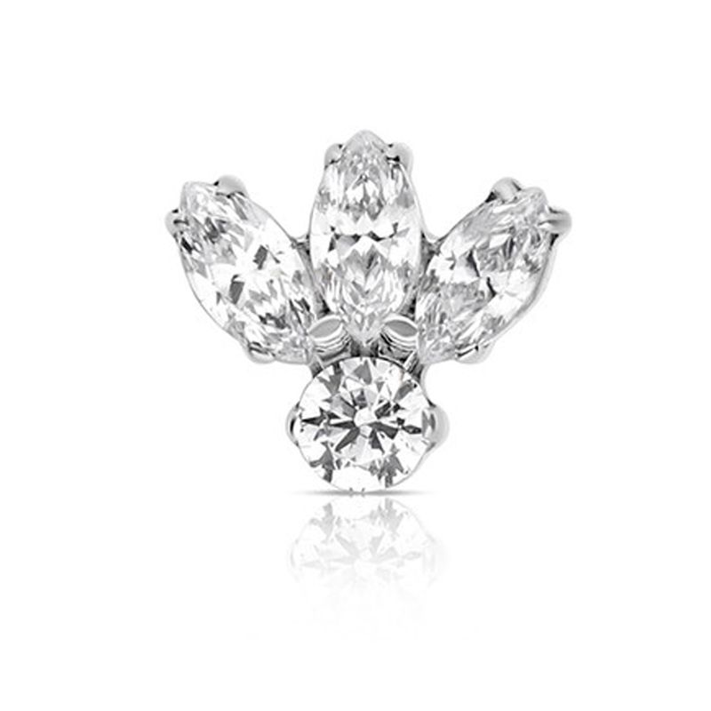 Industrial Strength Titanium Prong Marquise Fan With 3mm Round Accent Gem #5  Threadless End - White CZ