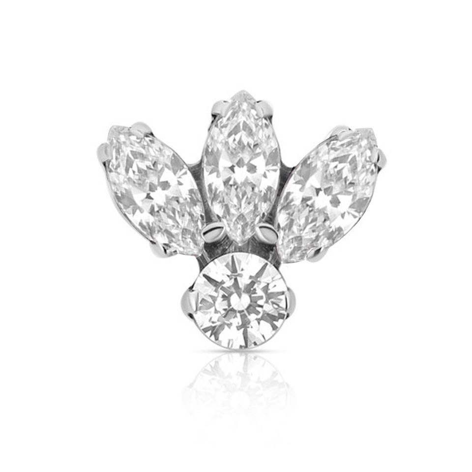 Industrial Strength Titanium Prong Marquise Fan With 2.5 mm Round Accent Gem #6  Threadless End - White CZ