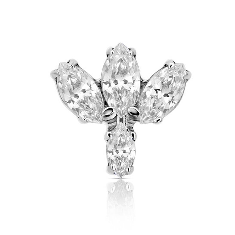 Industrial Strength Titanium Prong Marquise Fan With Marquise Accent Gem #8  Threadless End - White CZ